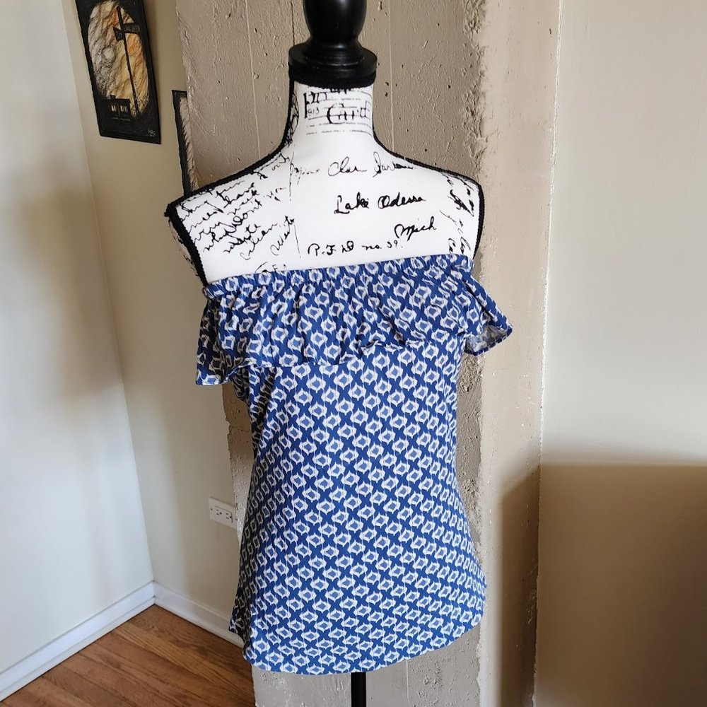 Chaps Convertible Ruffle Sleeveless Abstract Pattern Blouse NWT - Picture 5 of 9